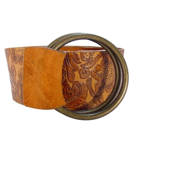 STREETS AHEAD Wide Floral Embossed Leather Belt Women's S - Made in USA - Picture 8 of 8